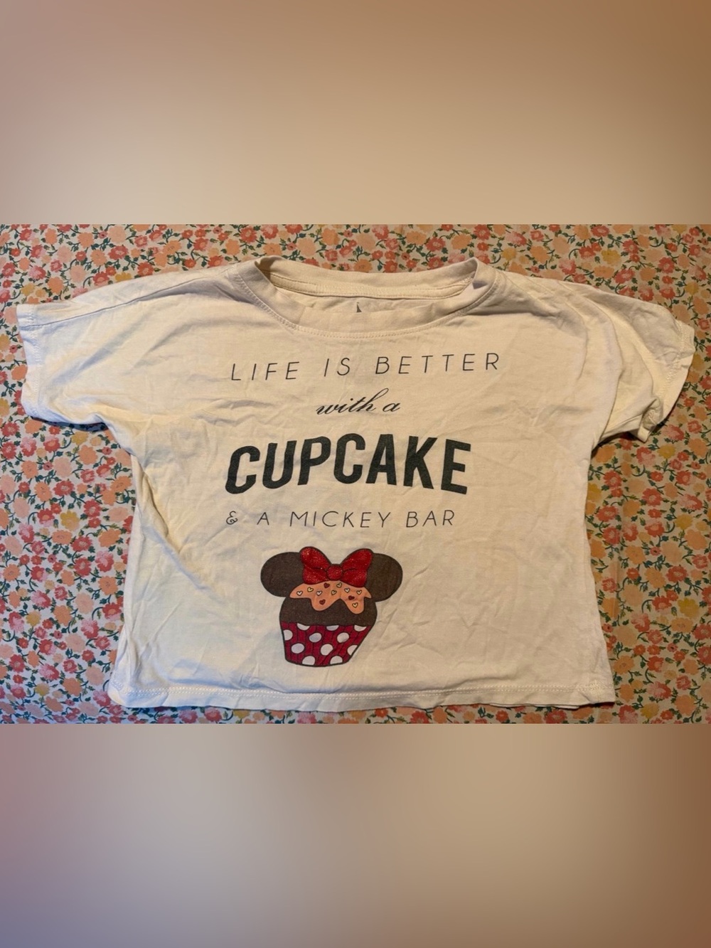Disney White Short-Sleeve Tee with Red & Brown Cupcake Mickey Graphic